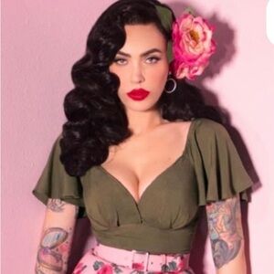 Vixen Babydoll Top Olive full-length L EUC